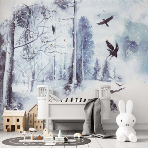 Tapeta dla dzieci - snowy forest , rodzaj - próbka tapety 50x50cm