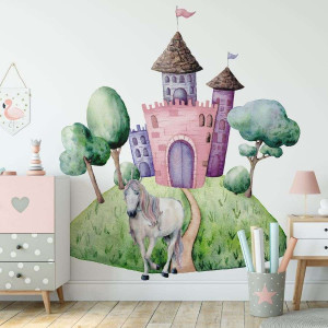 Tapeta dla dzieci - unicorn castle , rodzaj - próbka tapety 50x50cm