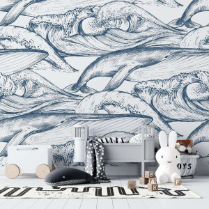 Tapeta dla dzieci - whales design , rodzaj - tapeta flizelinowa laminowana