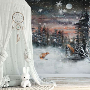 Tapeta dla dzieci - winter friendship , rodzaj - tapeta flizelinowa laminowana