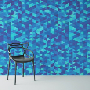 Blue triangle - tapeta ścienna , rodzaj - tapeta flizelinowa laminowana