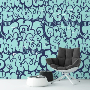 Blue graffiti - tapeta ścienna , rodzaj - próbka tapety 50x50cm