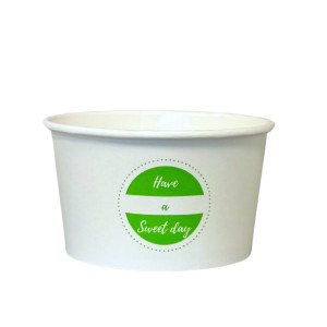 Kubeczki / pucharki papierowe na lody bez plastiku – białe z nadrukiem - 360 ml – 45 szt.