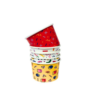 Kubeczki papierowe na lody i desery - Memphis mix kolorów - 130 ml - 25 szt.