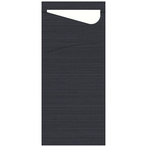 Poszetki Duni Sacchetto z serwetką Tissue - 8,5 x 19 cm - Czarne 151853 - 100 szt