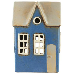Ib Laursen - Domek ceramiczny na tealight ceramiczny Nyhavn niebieski 2 okna