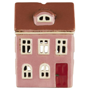 Ib Laursen - Domek ceramiczny na tealight różowy Nyhavn czerwone drzwi