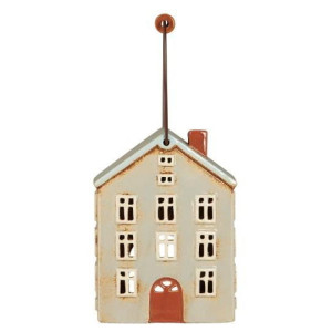 Ib Laursen - Domek ceramiczny na tealight Nyhavn z drewnianym uchwytem brązowe drzwi