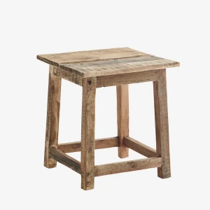 Madam Stoltz– Taboret drewniany z drewna z recyklingu – naturalny, stolik pomocnicz