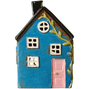 Ib Laursen - Domek ceramiczny na tealight Nyhavn różowe drzwi, winorośl
