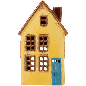 Ib Laursen - Domek ceramiczny na tealight żółty Nyhavn niebieski drzwi