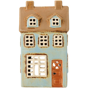 Ib Laursen - Domek ceramiczny na tealight Nyhavn 2 okna dachowe jasnoniebieska fasada