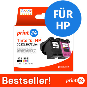 print24 Tintenpatronen für HP 302XL, Multipack (BK/C/M/Y), 1 Stück