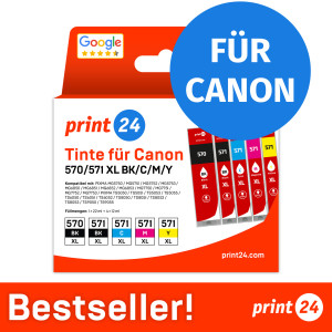 print24 Tintenpatronen für Canon 570/571 XL, Multipack (BK/BK/C/M/Y), 1 Stück