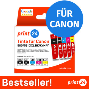 print24 Tintenpatronen für Canon 580/581 XXL, Multipack (BK/BK/C/M/Y), 1 Stück