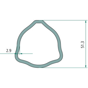Rura profilowa zewnętrzna wałka odbioru mocy trójkąt fi 51,3 mm 2,9 mm 1,5m