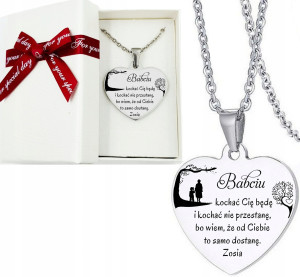 Prezent Srebrny Naszyjnik Serce dla Babci z Grawerem - Na urodziny - Na święta - Na imieniny - Na okazję