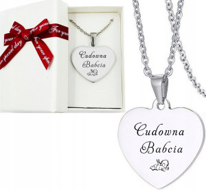 Prezent Naszyjnik Serce z grawerem dla Babci - Na urodziny - Na święta - Na imieniny - Na okazję