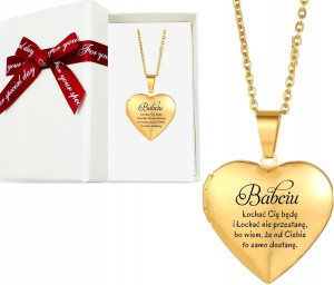 Prezent ZŁOTY NASZYJNIK SEKRETNIK SERCE DLA BABCI - Na urodziny - Na święta - Na imieniny - Na okazję