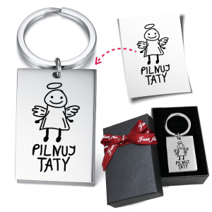 Prezent Breloczek Z Rysunkiem Twojego Dziecka Grawer Prezent dla Taty - Na urodziny - Na święta - Na imieniny - Na okazję