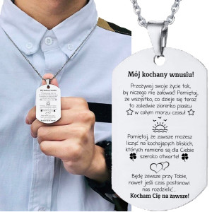 Prezent Prezent Dla Wnuka Stalowa Zawieszka z Dedykacją - Na urodziny - Na święta - Na imieniny - Na okazję