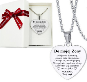 Prezent Upominek dla Żony Zawieszka Serce z Grawerem - Na urodziny - Na święta - Na imieniny - Na okazję