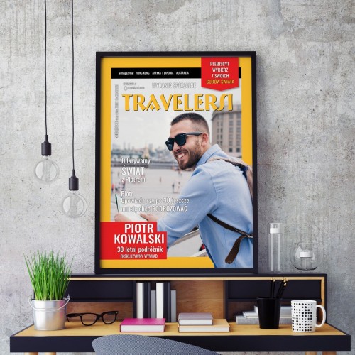 Okładka magazynu ze zdjęciem dla podróżnika - Odkrywa świat
