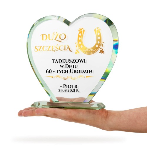Serce ze szkła w dniu 60 urodzin - Złota podkowa