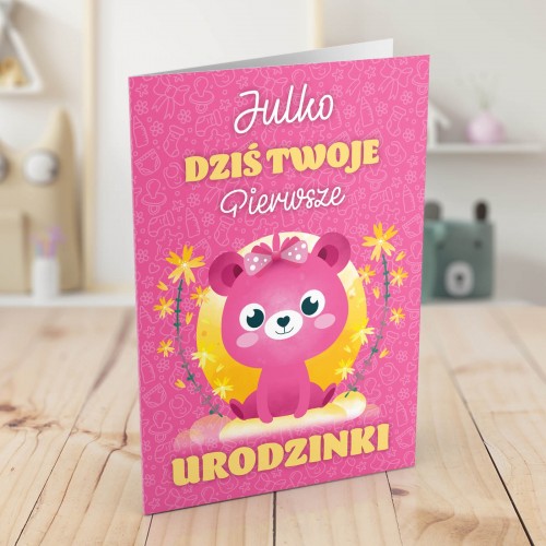 Kartka na roczek dla dziewczynki - Pierwsze urodzinki