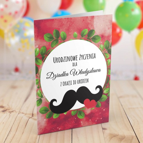 Kartka na 80 urodziny dla dziadka - Wąsy
