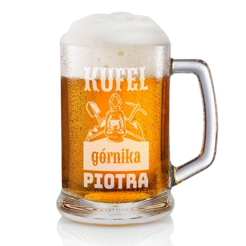 Kufel do piwa z grawerem na prezent dla górnika - Kilof i łopata