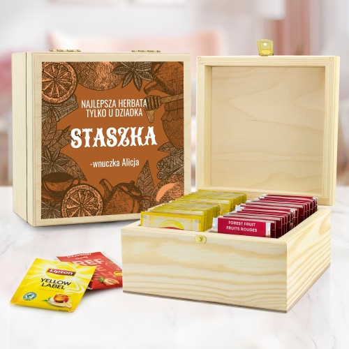 Zestaw herbat w skrzynce z nadrukiem dla dziadka - Najlepsza herbata