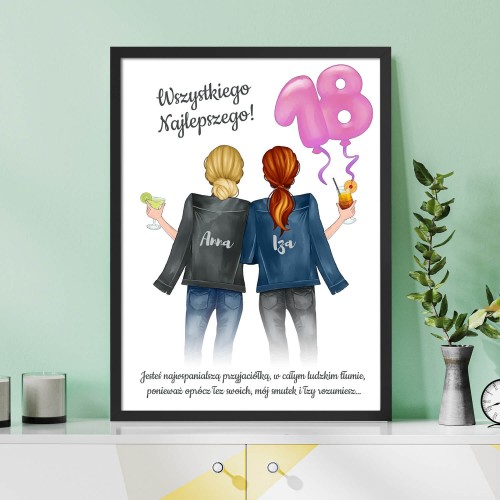 Obraz na płótnie w ramce (30x40 cm) na 18 urodziny - Przyjaźń