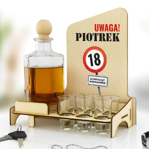 Karafka z kieliszkami + nadruk dla niego na 18 urodziny - Przekroczenie