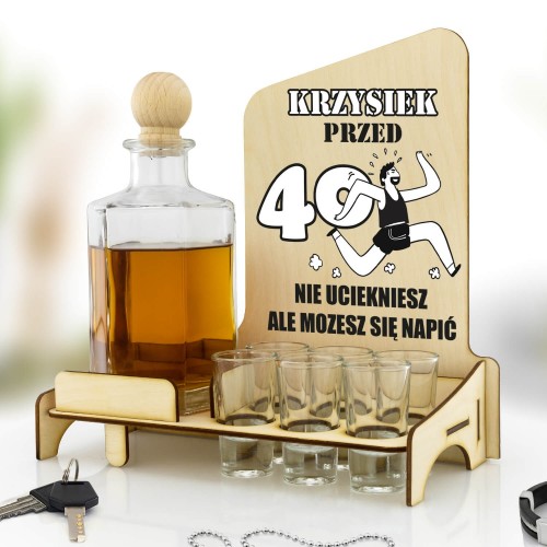 Karafka z kieliszkami + nadruk dla niego na 40 urodziny - Nie uciekaj