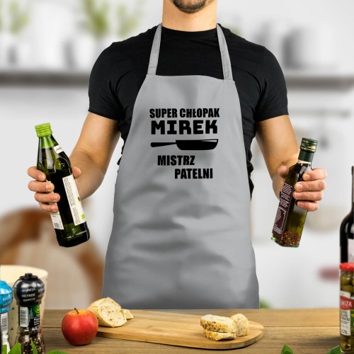 Fartuch kuchenny z nadrukiem imienia dla chłopaka - Mistrz patelni