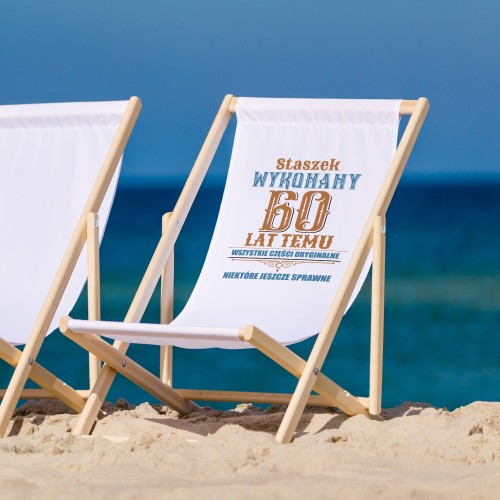 Leżak plażowy z nadrukiem na 60 urodziny dla niego - Jeszcze sprawny