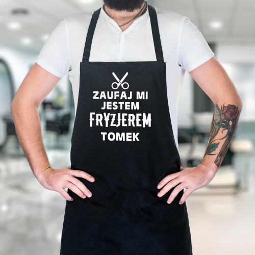 Fartuch fryzjerski z nadrukiem dla barbera - Zaufaj mi