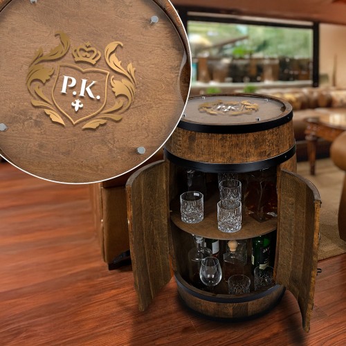 Barek drewniany beczka na alkohol z monogramem – ekskluzywny prezent urodzinowy dla niego