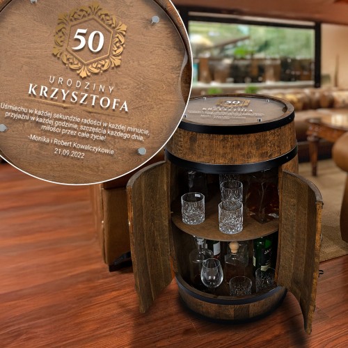 Barek beczka na alkohol z personalizacją na 50 urodziny dla niego – elegancki prezent Rozmach