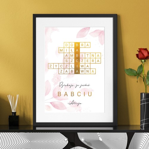 Plakat w ramce (30x40) z personalizacją dla babci - Dziękuję, że jesteś