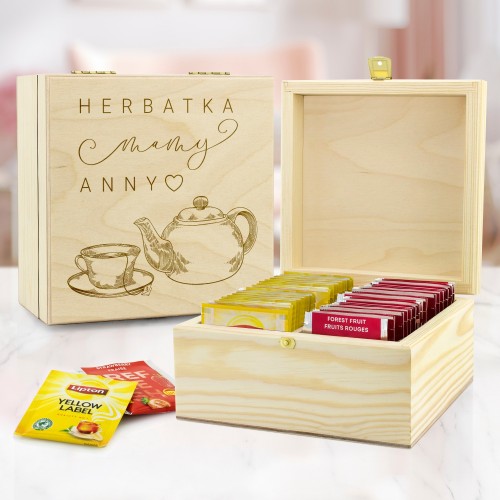 Skrzynka na herbatę 50 szt. z grawerem dla mamy - Herbatka u mamy
