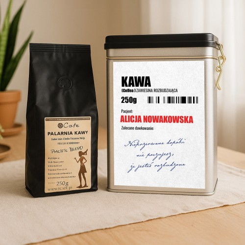 Kawa i puszka z nadrukiem dla farmaceuty - Receptura na kawę