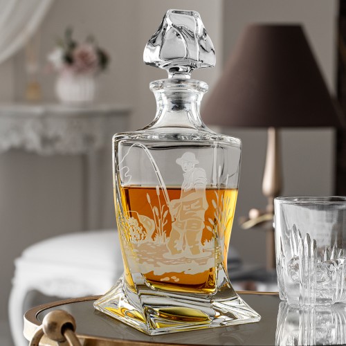 Karafka do whisky Bohemia Quadro z grawerem dla wędkarza - Gruba ryba