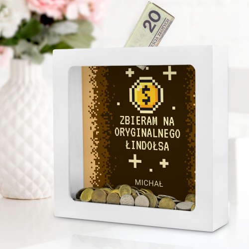 Skarbonka drewniana z szybką i nadrukiem dla informatyka - Oprogramowanie