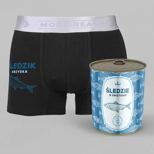 Bokserki męskie w puszce z nadrukiem dla niego Rozmiar XL - Śledzik