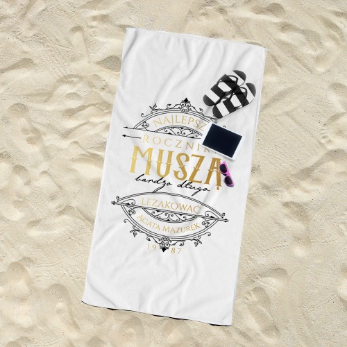 Ręcznik plażowy (70 x 140) z nadrukiem na urodziny - Najlepszy rocznik