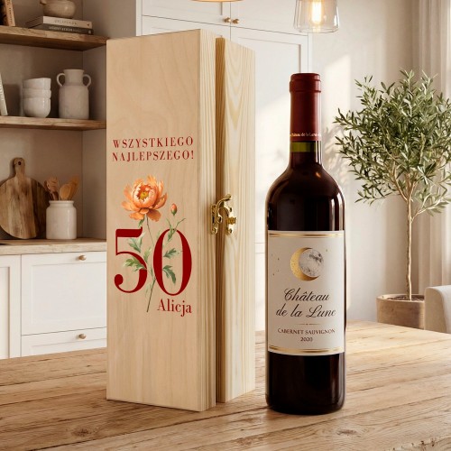 Skrzynka wino z nadrukiem na 50 urodziny dla niej - Świętowanie
