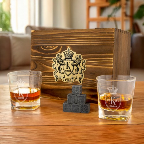 Szklanki do whisky z kamieniami w pudełku z grawerem dla niego - Degustacja