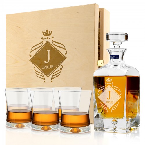 Zestaw do whisky: karafka z grawerem + 6 szklanek - Monogram